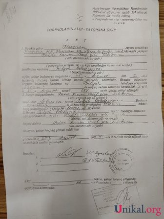 Şeyxin qudası Vasif Talıbovun övladlarına 110 sot torpaq satıb Şeyxin qudası Vasif Talıbovun övladlarına 110 sot torpaq satıb