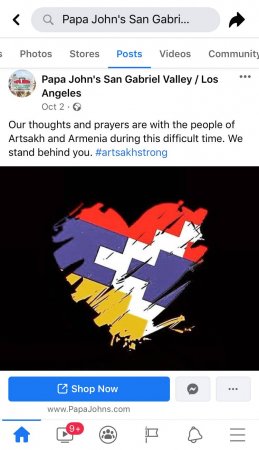 “Papa JohnвЂ™s” ermənilərə bu formada dəstək verib, postu silmir