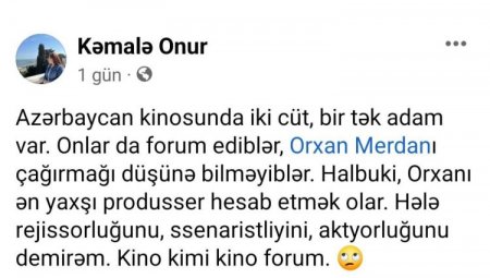 Orxan Mərdanın kino forumuna dəvət olunmaması ciddi narazılığa səbəb oldu Orxan Mərdanın kino forumuna dəvət olunmaması ciddi narazılığa səbəb oldu