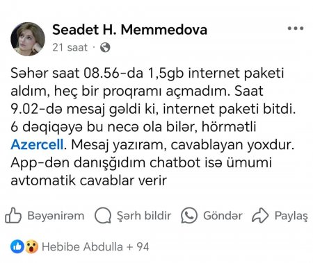 “Azercell”in verdiyi internet 6 dəqiqəyə bitir